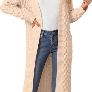 Womens Long Cardigan Sweaters Fall Open Front Coat Long Sleeve Cable Knit Maxi O